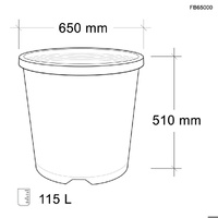 Pot 650mm Black 115L - with drainage holes - saucer sold separately - 0