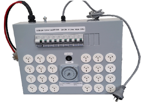 Professional 24 outlet or 12on12off light control board and timer with 4 live 80Amp