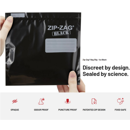1oz/28g Zip-Zag BLACK Odour Proof Bag 