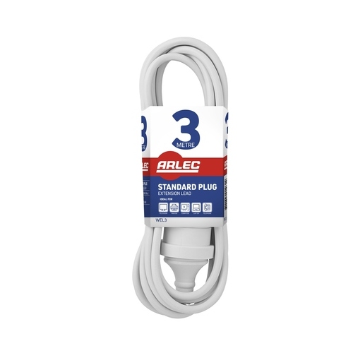 3m Extension lead Arlec white for 240V 10Amp
